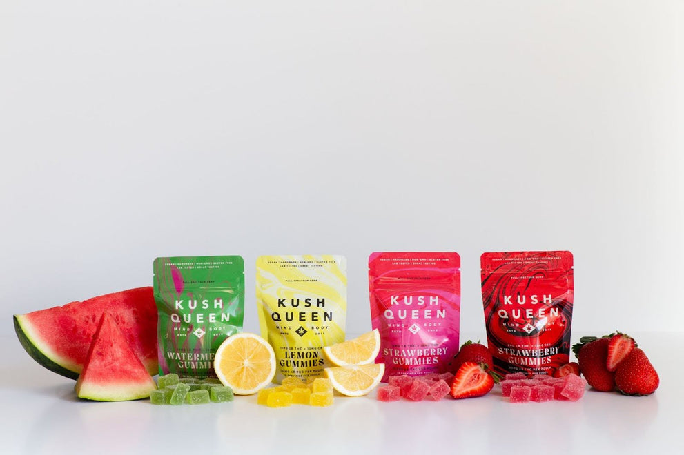 THC gummies watermelon lemon and strawberry flavors