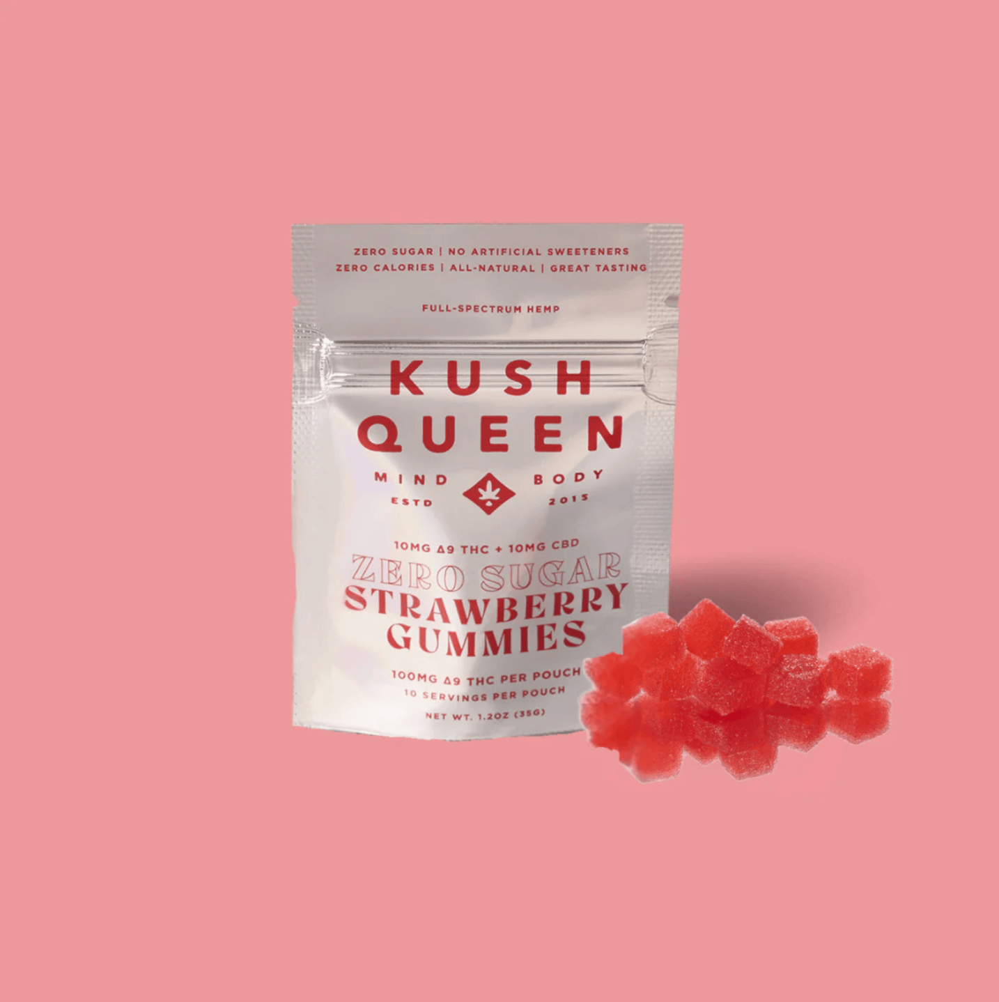 Zero Sugar Strawberry Delta 9 THC + CBD Gummies