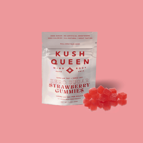 Kush Queen Ingestibles Zero Sugar Strawberry Delta 9 THC + CBD Gummies