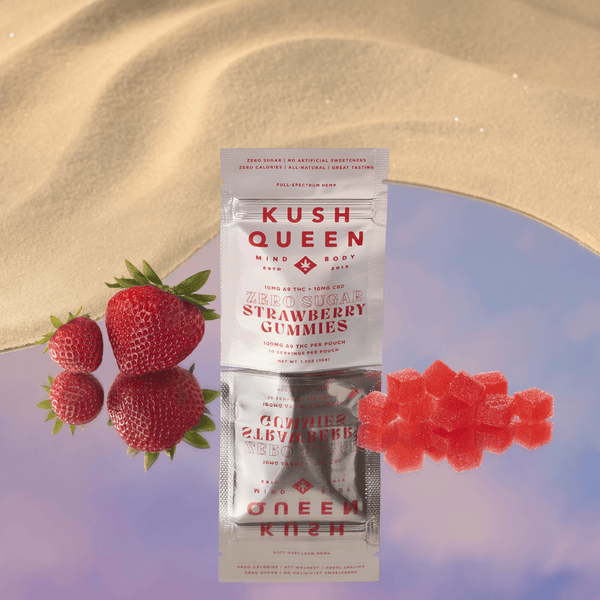 Kush Queen Ingestibles Zero Sugar Strawberry Delta 9 THC + CBD Gummies